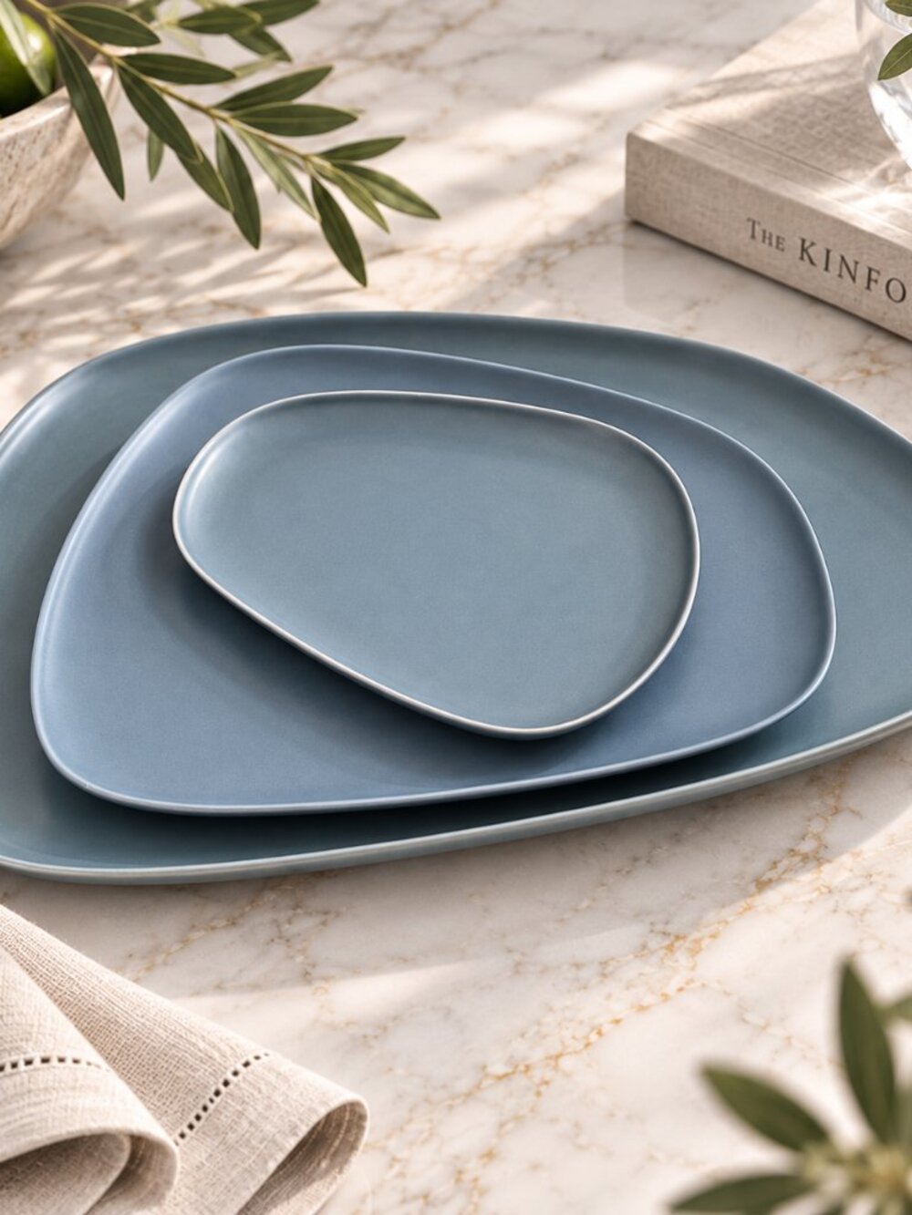 Zodax blue/gray organic shape stoneware serving plates Set of 3